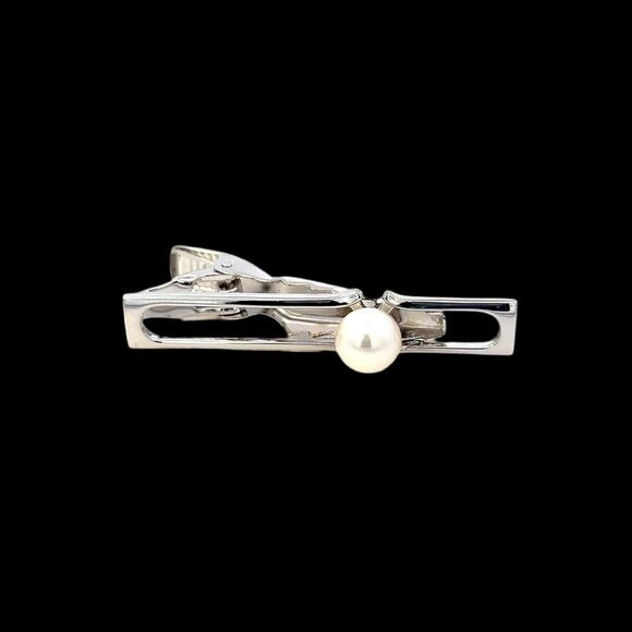 Mikimoto Estate Akoya Pearl Mens Tie Clip 7 mm Silver M413 - Picture 1 of 11